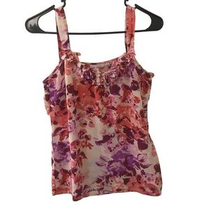 3/$15 Halogen 100% silk multi color floral sleeveless blouse size S